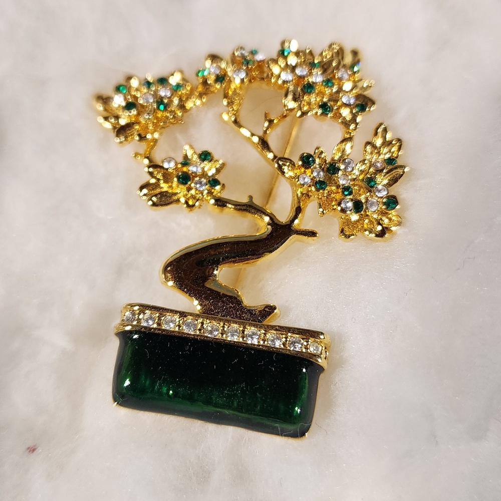 Vintage Jennifer Moore Bonsai Tree  Brooch With Genuine Chrystals